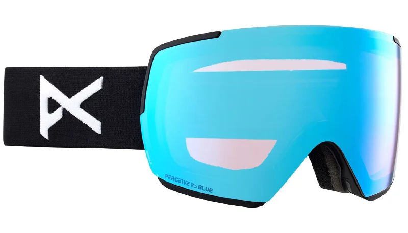 Durable freeride skis for experts-Anon M5 Goggles & MFI Face Mask & Spare Lens Low Bridge Fit Black / Perceive Variable Blue Lens