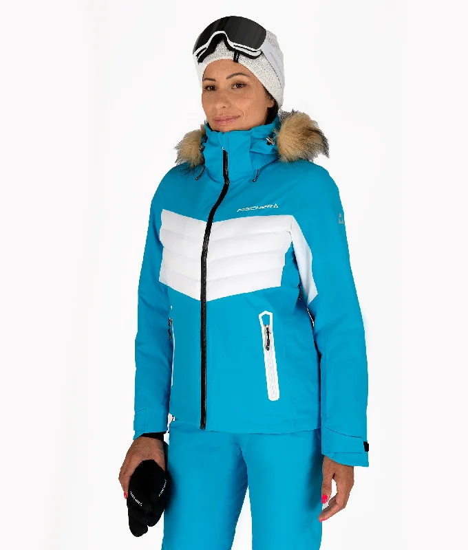 Designer powder skis for deep snow-Alpbach Insulated Ski Jacket Women BLUE OCEAN