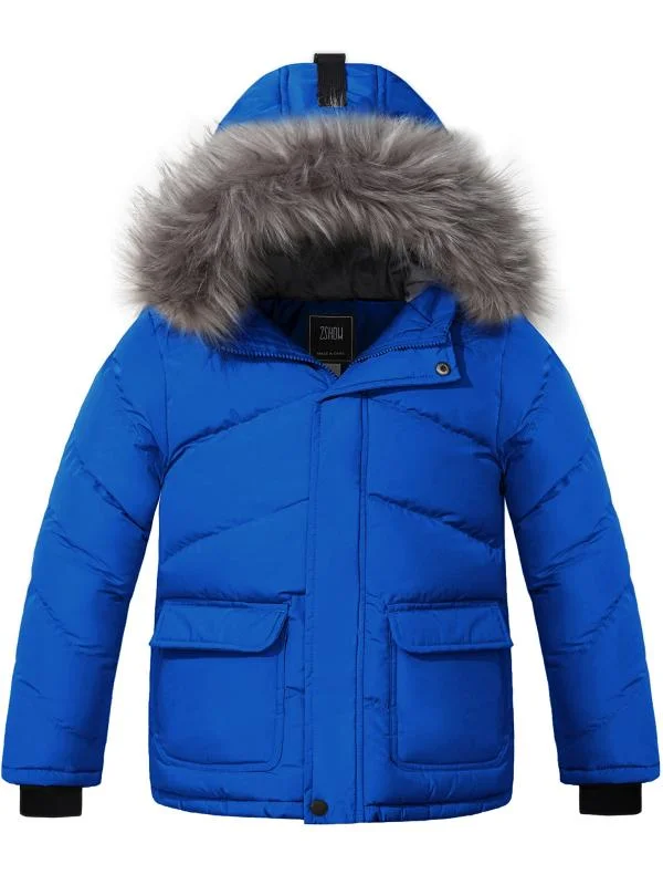 Lightweight powder ski poles-ZSHOW Boy's Hooded Puffer Jacket Thick Padded Winter Coat Windproof Parka