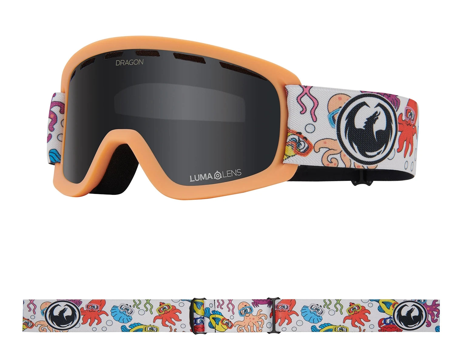 Durable ski helmets for teens-Dragon Lil D Snow Goggles 2024 Sea Friends / Lumalens Dark Smoke