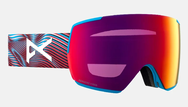 Designer freestyle ski helmets-Anon M5 Goggles & MFI Face Mask & Spare Lens Low Bridge Fit Waves / Perceive Sun Red Lens