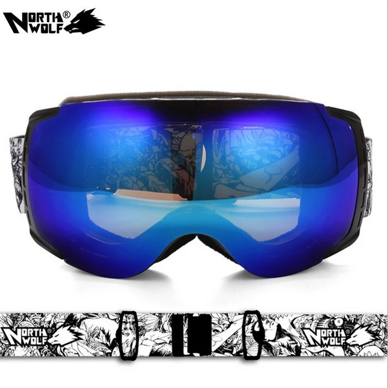 Affordable ski bindings for women-NORTH WOLF Ski Snowboard Mirror Lens Goggles