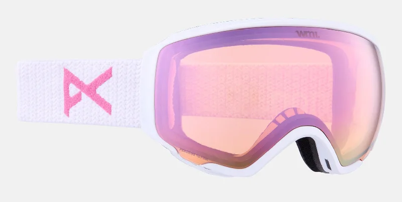 Adjustable carving ski helmets-Anon WM1 Goggles & MFI Face Mask & Spare Lens Low Bridge Fit White/ Perceive Cloudy Pink Lens