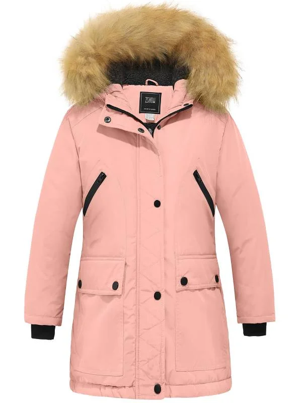 Waterproof carving ski bindings-ZSHOW Girls' Winter Parka Coat Warm Padded Hooded Long Puffer Jacket