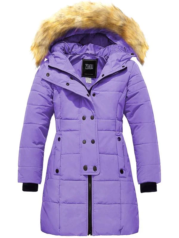 Durable ski helmets for women-ZSHOW Girls' Long Winter Coat Parka Water Resistant Warm Puffer Jacket