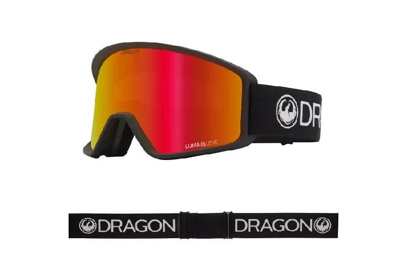 Affordable ski helmets for beginners-Dragon DXT OTG Snow Goggles Low Bridge 2024 Black / Lumalens Black Red Ion