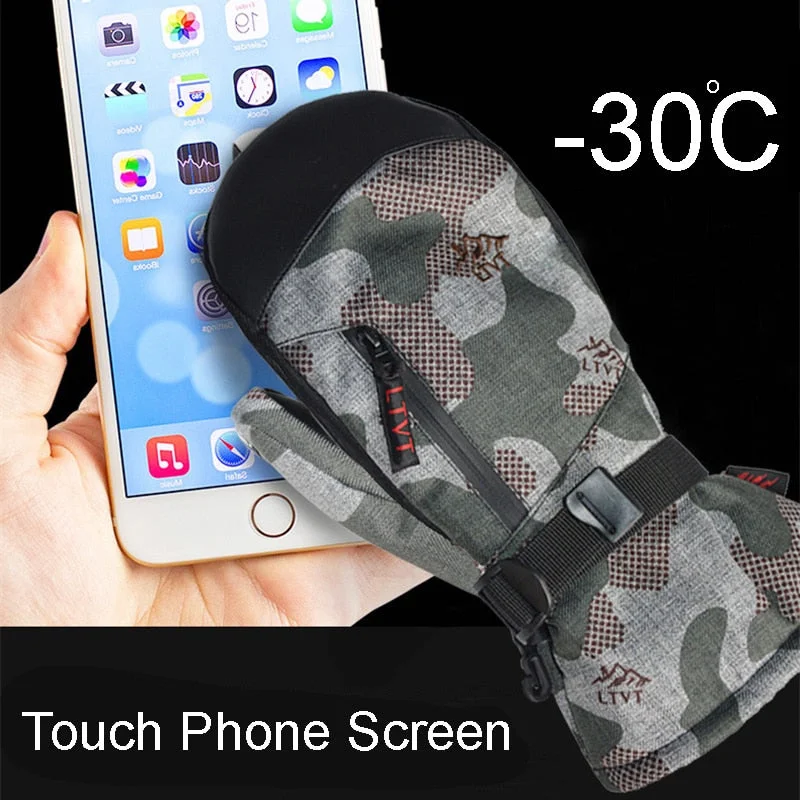 Waterproof powder ski helmets-QUESHARK Touchscreen Waterproof Snowboard Mittens