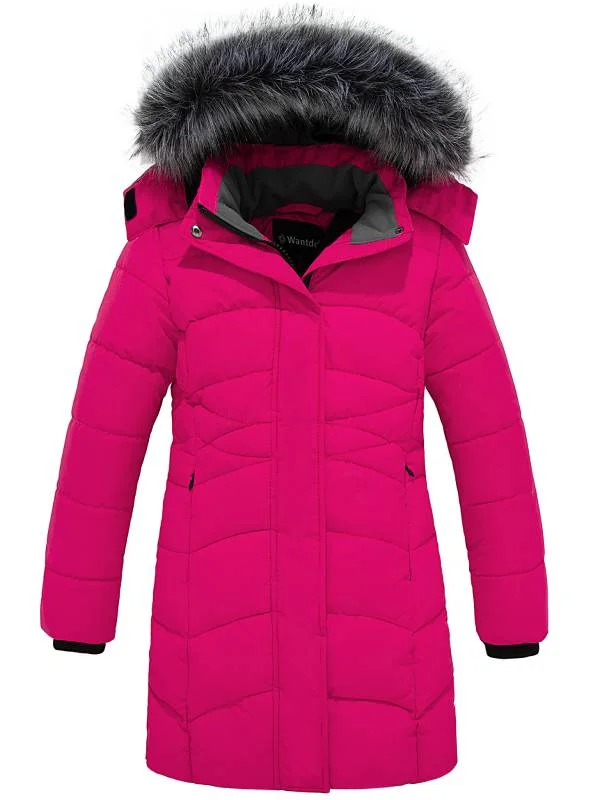 Designer powder ski bindings-Girl's Long Winter Coat Parka Warm Puffer Jacket