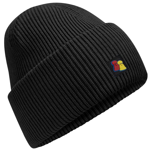 Compact ski boot straps-Black Ribbed Beanie