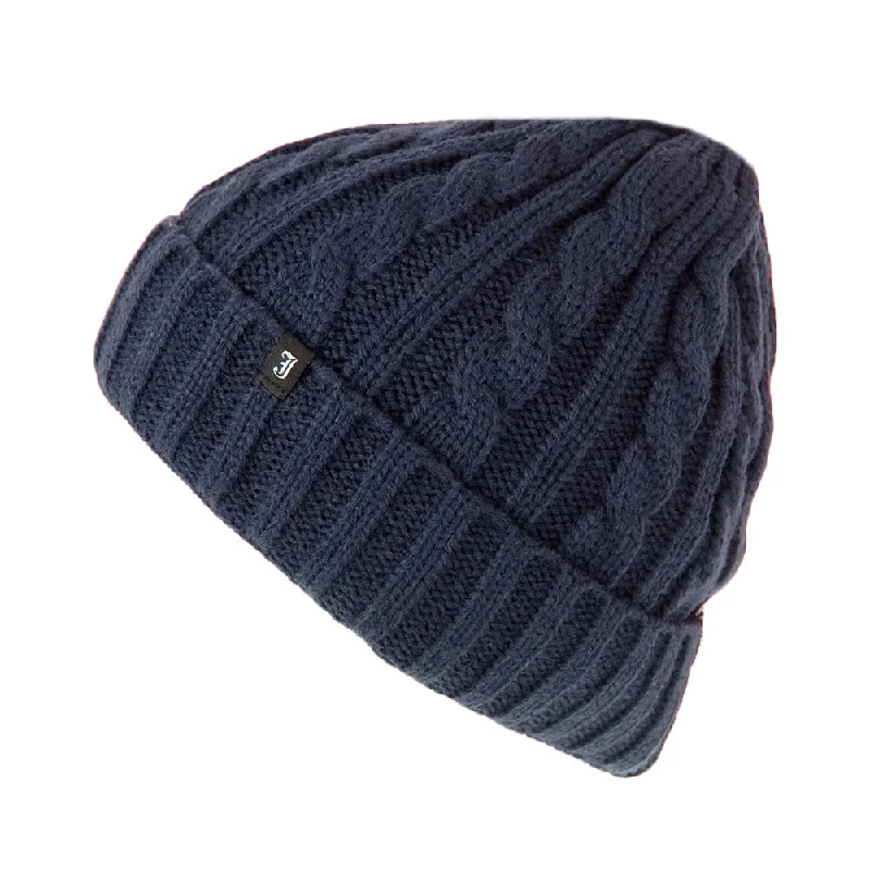 Custom-fit ski gloves-Cable Knit Beanie Hat - Navy -  Wholesale Pack