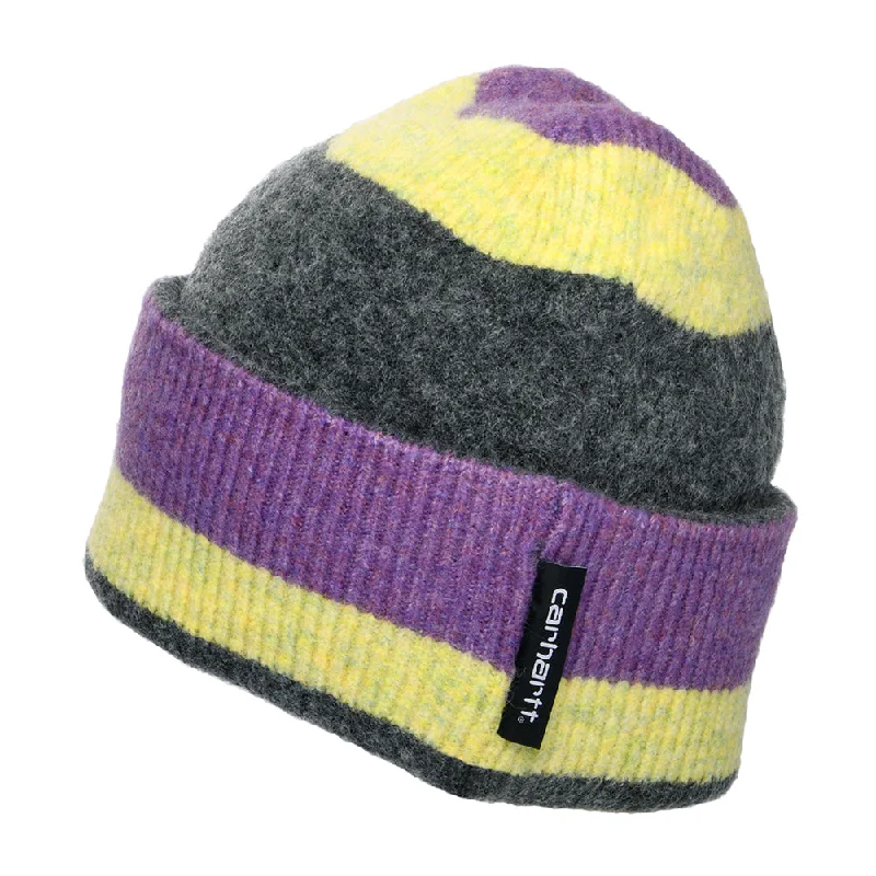 Adjustable ski backpacks for adults-Carhartt WIP Hats Sundling Striped Beanie Hat - Purple-Yellow-Charcoal