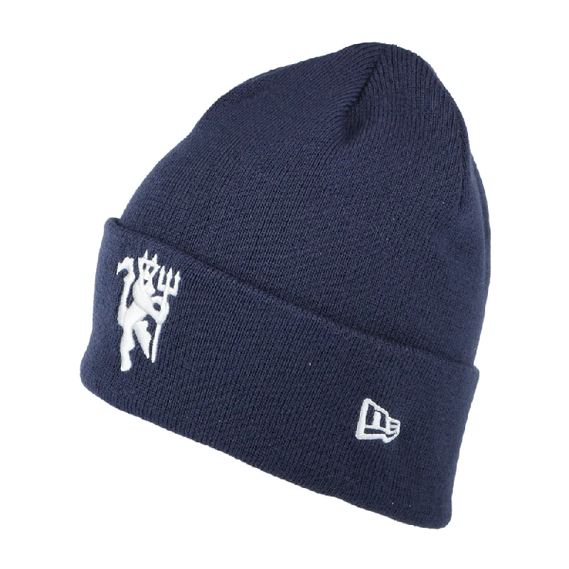 Affordable ski gloves for beginners-New Era Manchester United FC Beanie Hat - Seasonal Cuff - Navy Blue