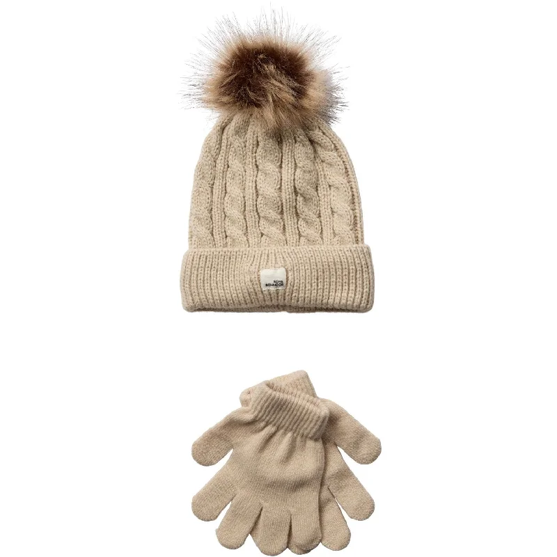 Customizable ski backpacks-Sofie Schnoor Brown Melange Beanie And Gloves Set