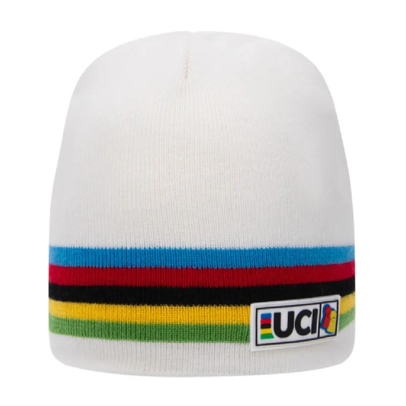 Compact ski helmet liners-UCI White Rainbow Beanie